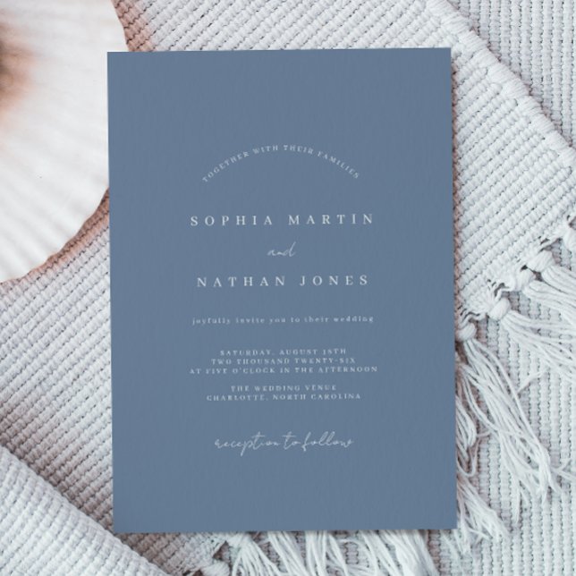 Convite de Casamento Minimalista Azul Empoeirado (Criador carregado)