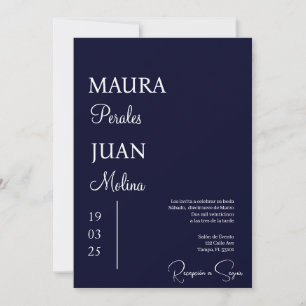 Convite de casamento minimalista azul escuro espan