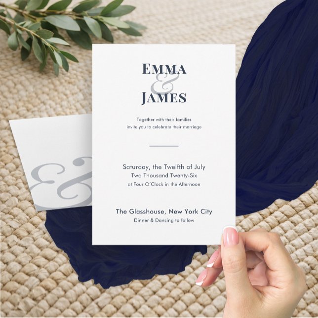 Convite de Casamento Minimalista Azul Marinho | Có (Navy wedding invitation with minimalist typography and a bold, refined modern design.)