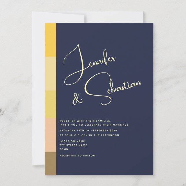Convite de Casamento Minimalista Azul Marinho e Do (Frente)