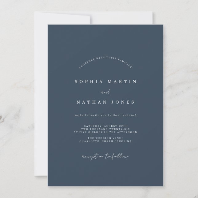 Convite de Casamento Minimalista Azul Navy Nebulos (Frente)