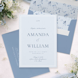 Convite de Casamento Minimalista Azul Poeirento El