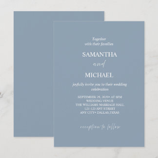 Convite de Casamento Minimalista Azul Poeirento El