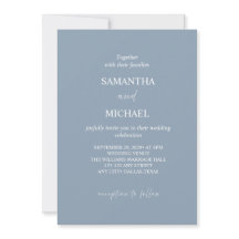 Convite de Casamento Minimalista Azul Poeirento El