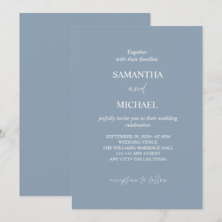Convite de Casamento Minimalista Azul Poeirento El