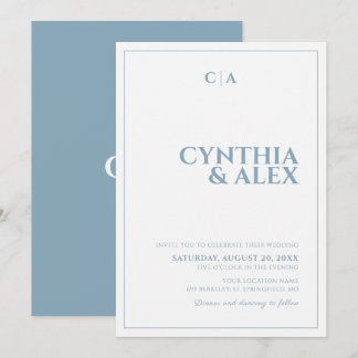 Convite de Casamento Minimalista Azul Poento e Bra