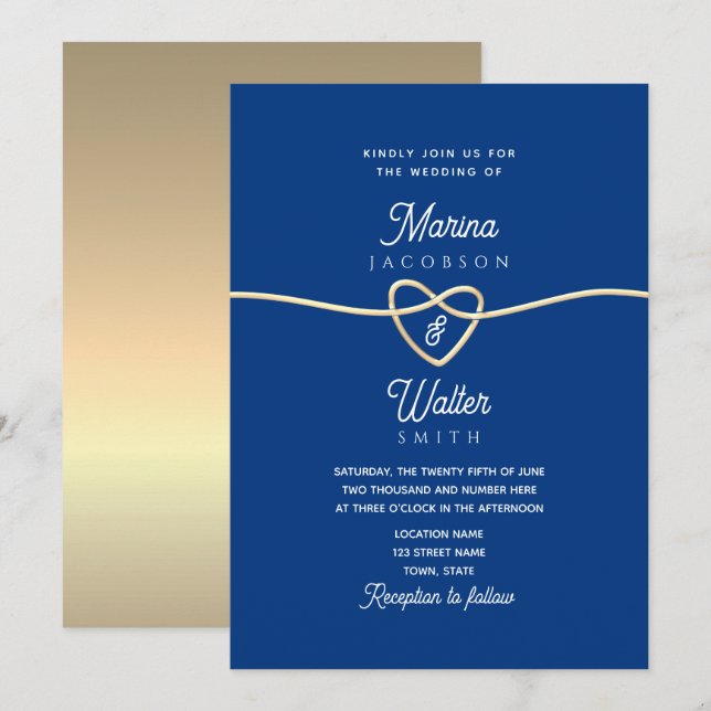 Convite de Casamento Minimalista Azul Real (Frente/Verso)