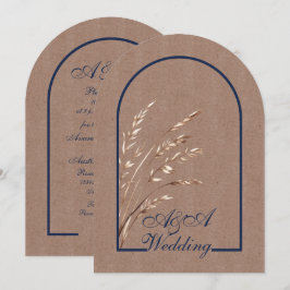 Convite de Casamento Minimalista Bege e Azul Marin