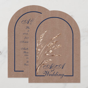 Convite de Casamento Minimalista Bege e Azul Marin
