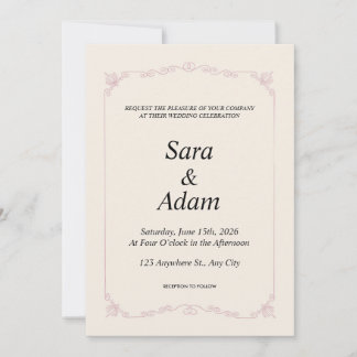 Convite de Casamento Minimalista Bege Elegante | E