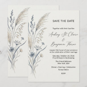 Convite de Casamento Minimalista Boho com Flores S