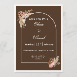 Convite de Casamento Minimalista Boho Marrom Escur