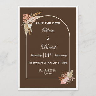Convite de Casamento Minimalista Boho Marrom Escur