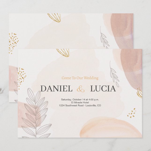 Convite de Casamento Minimalista Boho Moderno, Rús (Frente/Verso)