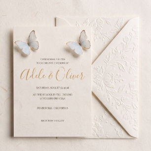 Convite de Casamento Minimalista Borboleta Azul Cl