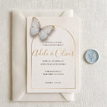 Convite de Casamento Minimalista Borboleta Azul Cl