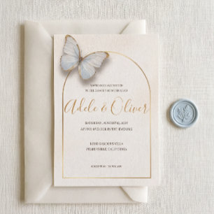 Convite de Casamento Minimalista Borboleta Azul Cl