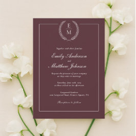 Convite de Casamento Minimalista Borgonha