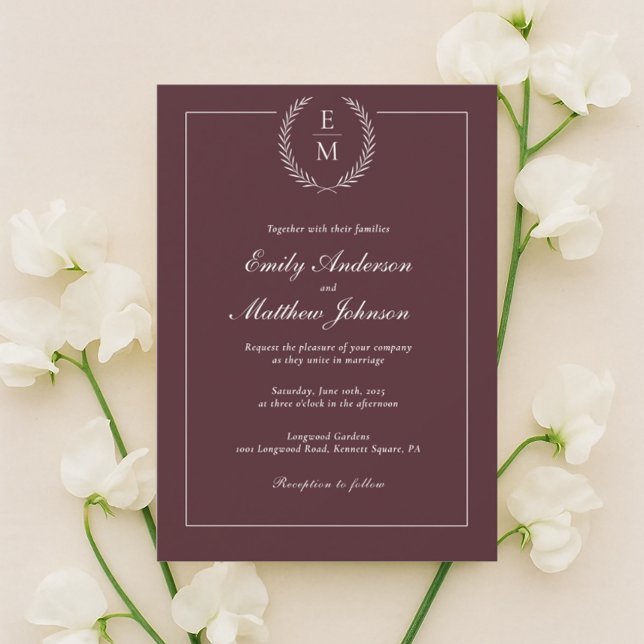 Convite de Casamento Minimalista Borgonha (Criador carregado)