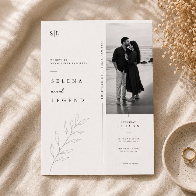 Convite de Casamento Minimalista Botânico. (Criador carregado)
