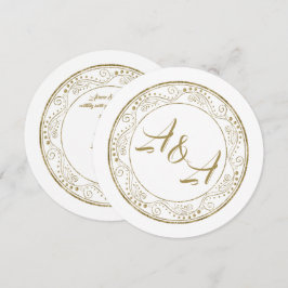Convite de Casamento Minimalista Branco e Dourado