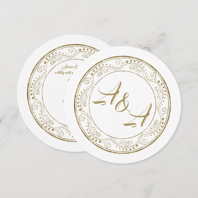 Convite de Casamento Minimalista Branco e Dourado (Frente/Verso)