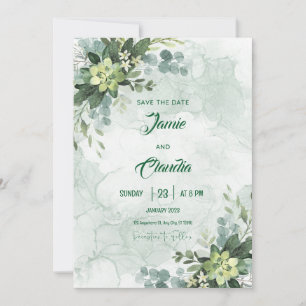 Convite de Casamento Minimalista Branco e Verde