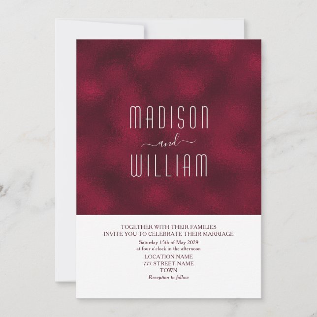 Convite de Casamento Minimalista Burgundy Moderno (Frente)