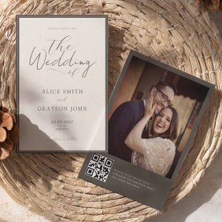 Convite de Casamento Minimalista Clássico QR Foto