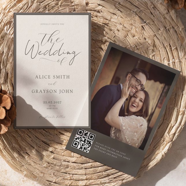 Convite de Casamento Minimalista Clássico QR Foto  (Criador carregado)