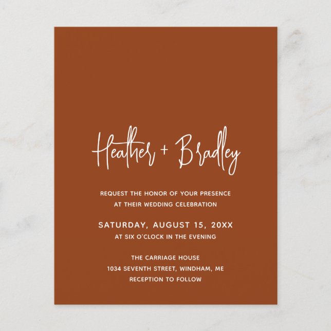 Convite de Casamento Minimalista Cobre Moderno Orç (Frente)