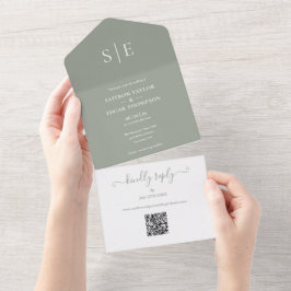 Convite de Casamento Minimalista Código QR Monogra