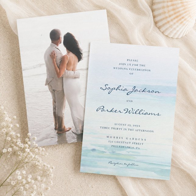 Convite de Casamento Minimalista com Aquarela de P (Criador carregado)