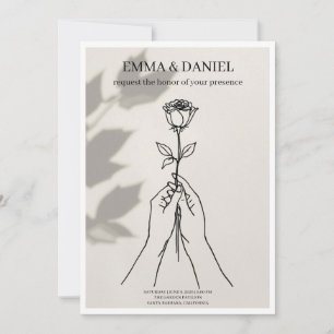 Convite de Casamento Minimalista com Arte de Linha