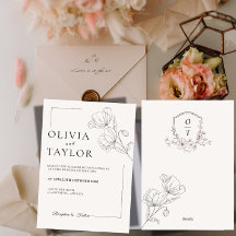 Convite de Casamento Minimalista com Arte Floral e
