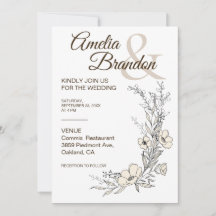 Convite de Casamento Minimalista com Arte Floral e