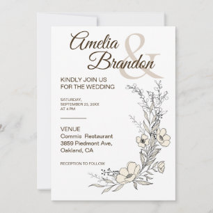 Convite de Casamento Minimalista com Arte Floral e