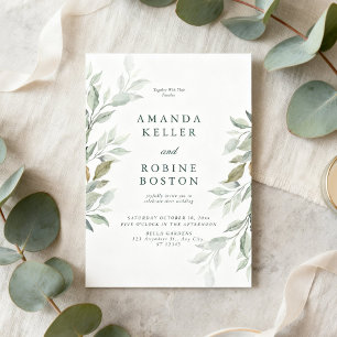 Convite de Casamento Minimalista com Eucalipto Ver