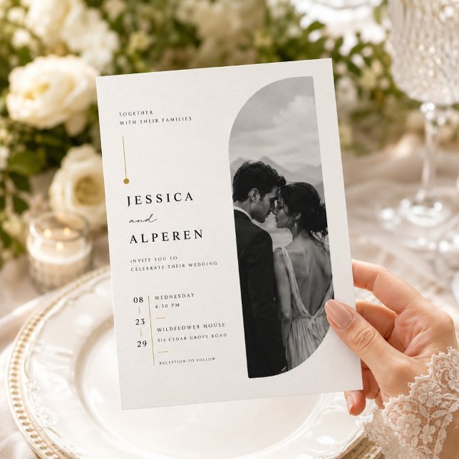 Convite de Casamento Minimalista com Foto do Arco  (Criador carregado)