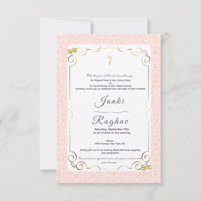 Convite de casamento minimalista com ganesha india (Frente)