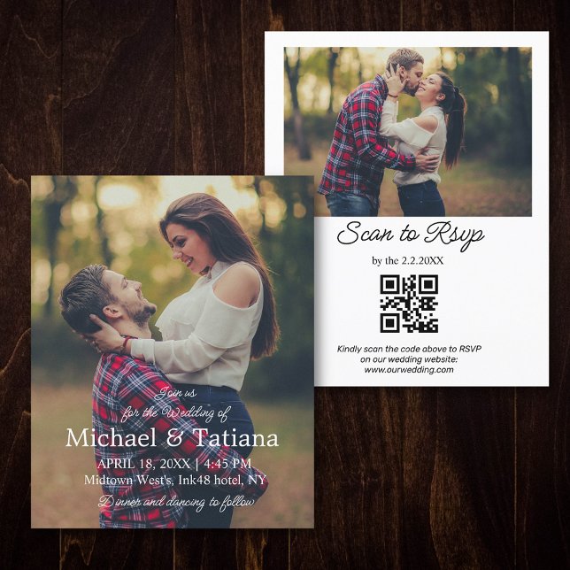 Convite de Casamento Minimalista com QR Code RSVP  (Criador carregado)
