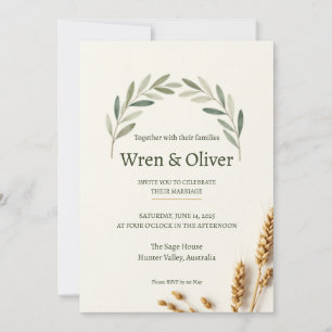 Convite de Casamento Minimalista com Ramo de Olive