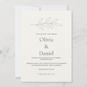 Convite de Casamento Minimalista com Ramo de Olive