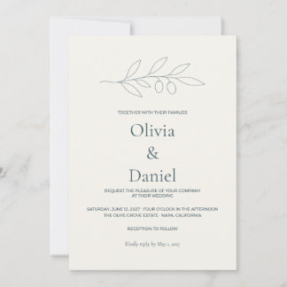 Convite de Casamento Minimalista com Ramo de Olive