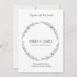 Convite de Casamento Minimalista Coroa Botânica El