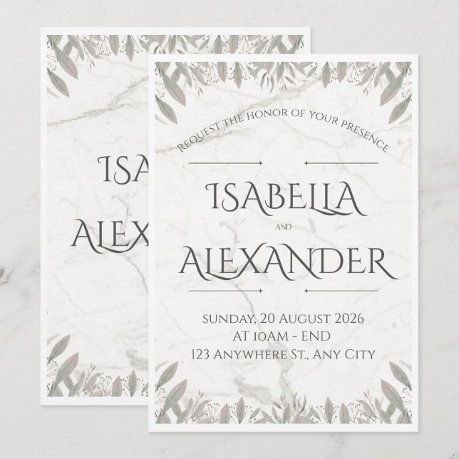Convite de Casamento Minimalista de Luxo (Frente/Verso)