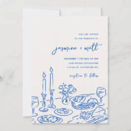 Convite de Casamento Minimalista Desenhado à Mão c