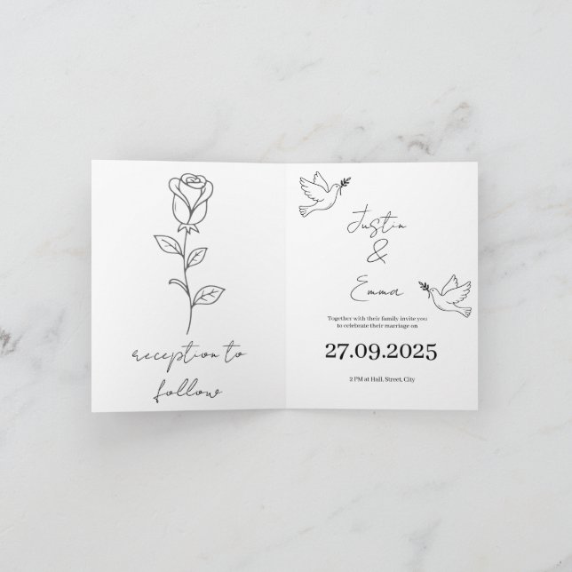 Convite de Casamento Minimalista Desenhado à Mão c (Interior)