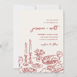 Convite de Casamento Minimalista Desenhado à Mão c