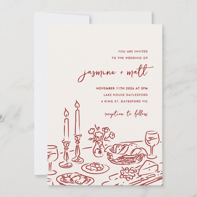 Convite de Casamento Minimalista Desenhado à Mão c (Frente)